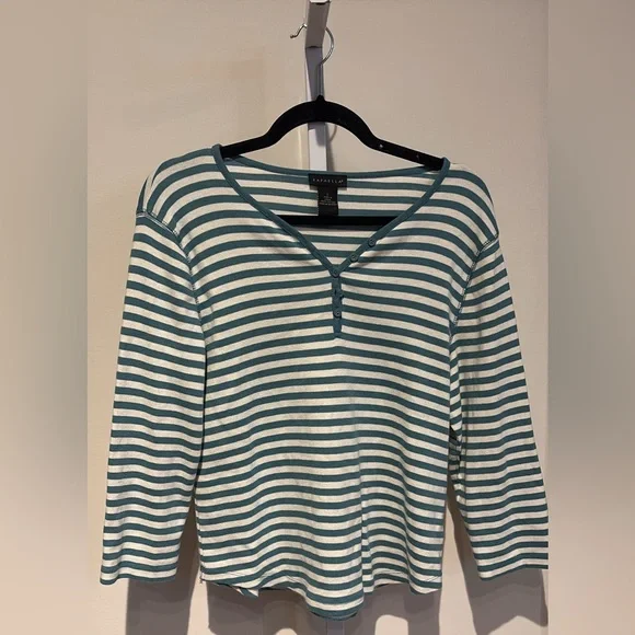 Rafaella Teal and White Striped Long Sleeve Top - Picture 4 of 5